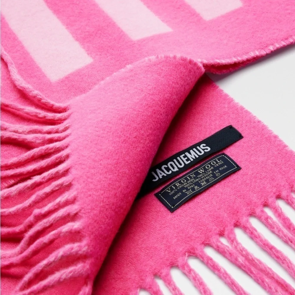 Jacquemus Pink Fringe Logo Scarf - Picture 3 of 14